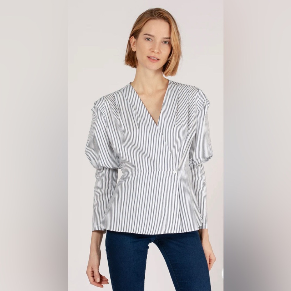 Harshman Marcela Navy Pinstripes Blouse
